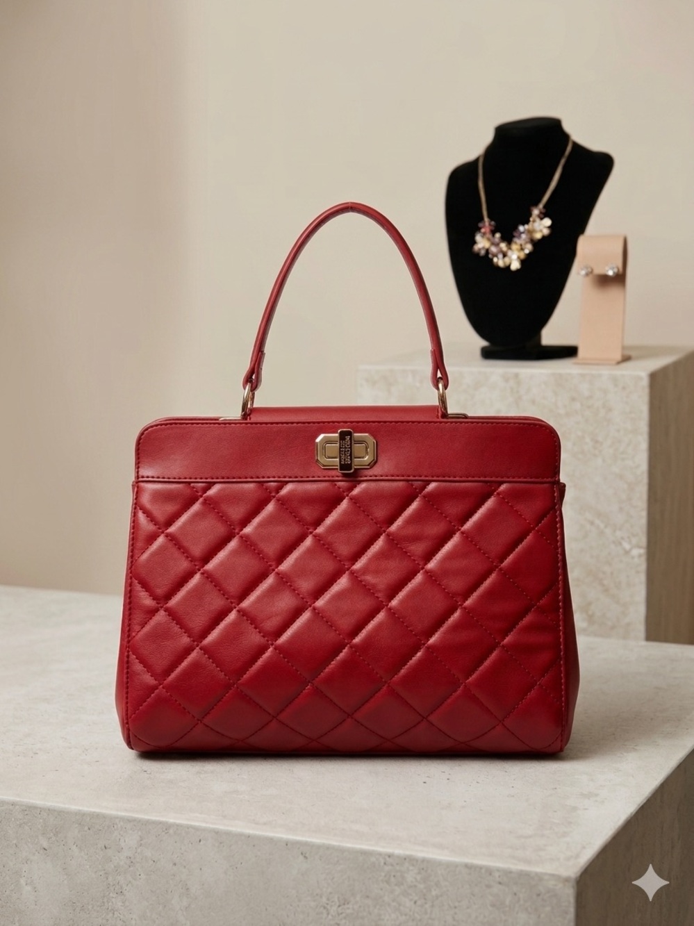 Badgley Mischka Quilted Top-Handle Satchel with Crossbody Strap NWT